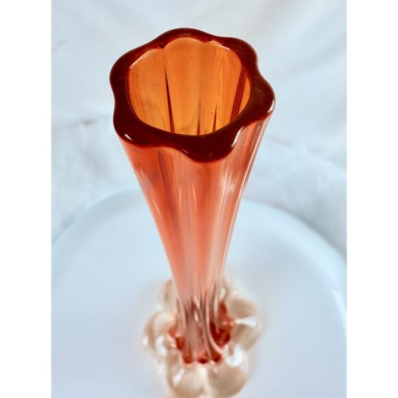 VTG Art Glass Bud Vase Elephant Foot Blood Orange 11.5" Murano Style Hot MCM - Picture 4 of 8